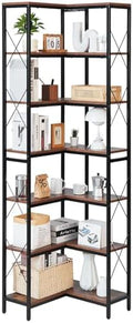 VEVOR 7 Tier Corner Bookshelf, 79" Tall Corner Bookcase with Heavy Duty Metal Frame & Wooden Shelves, Industrial Reversible L Shaped Corner Display Shelf for Bedroom, Living Room, Office