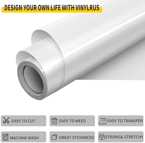 VinylRus Heat Transfer Vinyl-12” x 8ft Iron on Vinyl Roll for Shirts, HTV Vinyl for Silhouette Cameo, Cricut, Easy to Cut & Weed