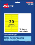 Avery Printable Rectangle Labels, Sure Feed Technology, 1" x 4", Neon Yellow Labels, Laser/Inkjet Printable, 200 Total, Great for Mailing and Cosmetics