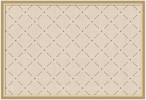 Kate and Laurel Framed Fabric Pinboard 38 x 26, Green Lattice Pattern Printed Linen Classic Bulletin Board for Use as a Vision Board or Wall Organization, Florence Gold Frame