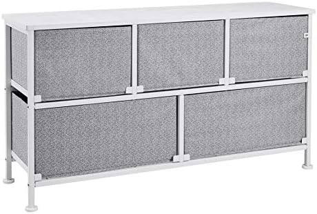 Amazon Basics Extra Wide Fabric 5-Drawer Storage Organizer Unit for Bedroom Closet, White