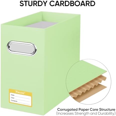 BALEINE 4PK File Organizer Box, Cardboard File Folder Organizer with Handle | Strong Corrugated Paper Core, Label Stickers for Identification, Hanging File Folder Organizer, Home Office Document Storage