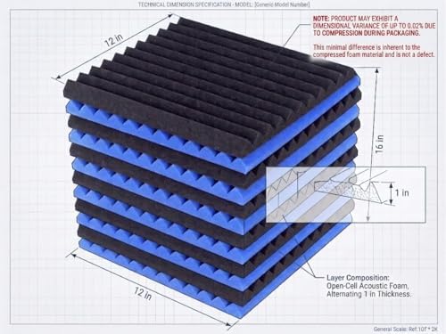 48 Pack 12 "X 12 "X1 Acoustic Panels Studio Soundproofing Foam Wedge Tiles, (24BLUE+24BLACK)
