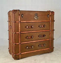 Nautical-Mart Vintage Canvas Luggage Chest - Coffee Brown Vintage Chest of Drawers w/Lift Top & Timber Trim