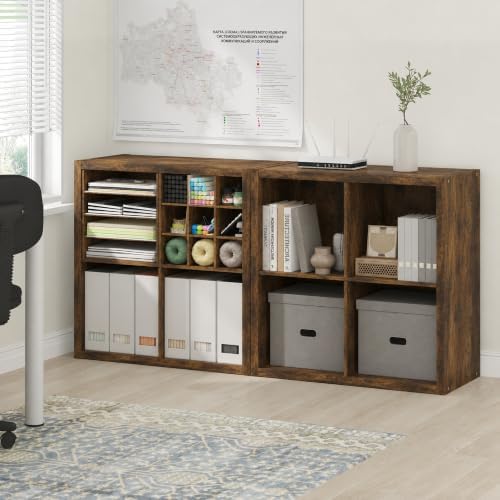 Furinno Cubicle Book Shelf Set of 2, 4-Cube Bookshelf, Amber Pine