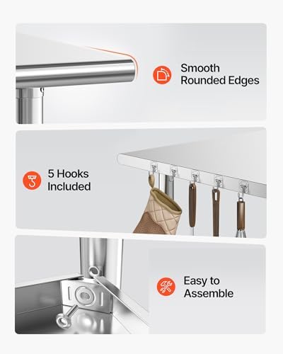 VEVOR Stainless Steel Work Table, 24x48 Inch Food Prep Table, Commercial Kitchen Workstation with Adjustable Undershelf, Metal Heavy Duty Utility Worktable, for Restaurant Home Hotel Garage Outdoor
