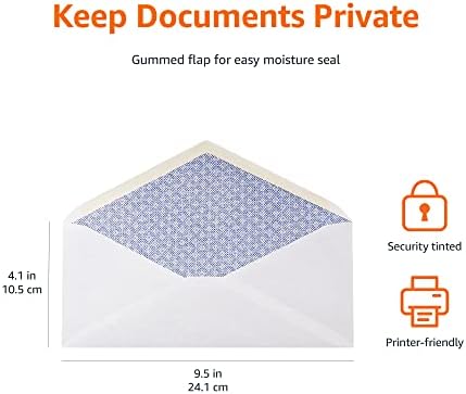 Amazon Basics #10 Security Tinted Business Envelopes for Documents and Invoices, Quality Seal, 4-1/8" x 9-1/2", White, Pack of 500
