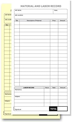 2 Part Carbon-Less Material & Labor Record Books (20 Books)