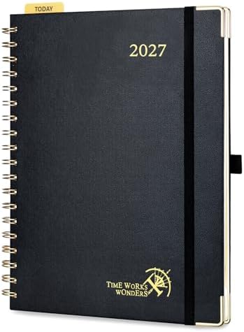 POPRUN 2027 Planner Daily Weekly and Monthly Calendar with Hourly Schedule, Monthly Tabs(Large Size 10'' x 8'' Wire-Bound Hard Cover) - Agenda 2027 (Jan.2027-Dec.2027) - Black