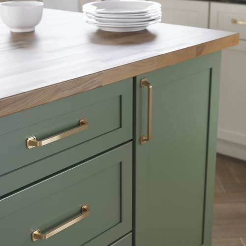 Franklin Brass 10 Pack Champagne Bronze Gold Cabinet Handles 6-5/16 inch (160mm) Kitchen Cabinet Handles and Drawer Pulls for Cupboards and Dressers |Notched Backplate