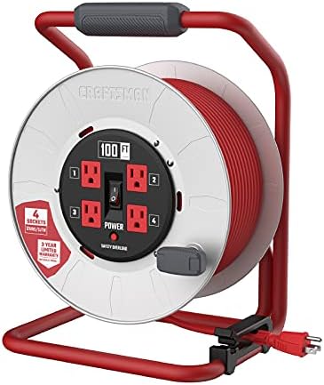 CRAFTSMAN 100 Ft. Contractor Retractable Cord Reel, 4 Outlets