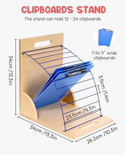 GAMENOTE 2 Pack Clipboard Holder Stand, Wood and Metal Rack for Classroom