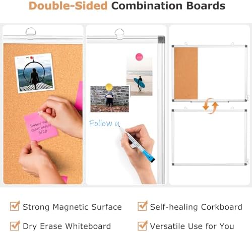 Magnetic Dry Erase White Board Cork Board Combo for Wall with Accessories