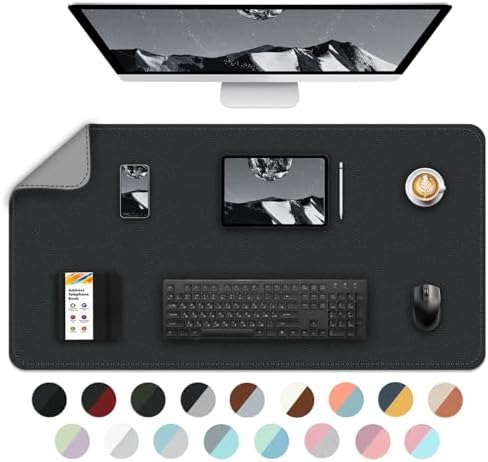 Bleswin Multifunctional Large Desk Mat, Double Sided Computer Desk pad, Extended Mouse Mat, Office Desk Protector with Waterproof PU Leather, 35.4''×16.9'', Office Home Writing Pad (Black+Grey)
