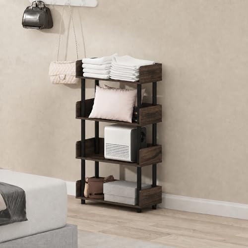 Furinno Turn-N-Tube 4-Tier Black Storage Shelves with Side Panels, Book Shelf, Display Shelf, for Organization and Storage, Living Room, Home Office, Black Walnut