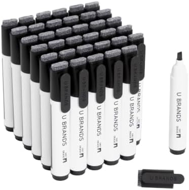 U Brands Dry Erase Markers Chisel Tip Set, 36 Pack, Black, Whiteboard Pens with Chisel Point and Built In Eraser Caps, Low Odor Ink, Dry Erase Markers For Classroom, Office, Or Home