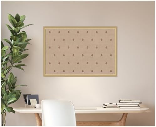 Kate and Laurel Framed Fabric Pinboard 38 x 26, Red Botanical Block Print Printed Linen Classic Bulletin Board for Use as a Vision Board or Wall Organization, Florence Gold Frame