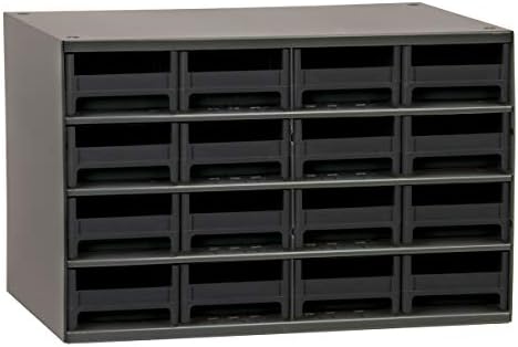 Akro-Mils Steel Garage Storage Cabinet, Small Parts Organizer Metal Cabinet for Hardware, Nails, Screws, Bolts, Nuts, and More, 17" W x 11" D x 11" H, 16-Drawer, Gray Cabinet/Black Drawers (19416)