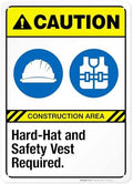 Hard-Hat and Safety Vest Required Sign, ANSI Caution Sign,