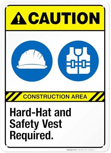 Hard-Hat and Safety Vest Required Sign, ANSI Caution Sign,
