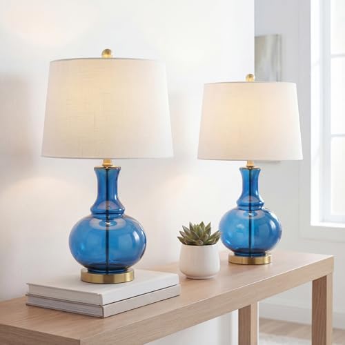 JONATHAN Y Lavelle 25" Glass Lamp, Cobalt Blue/Brass Gold, Set of 2
