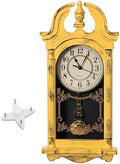 Clockswise 20" Plastic Grandfather Clock in Distressed Finish with Swinging Pendulum & Chiming Sound Battery-Operated Decorative Wall Accent for Home Office Living Room Kitchen Hallway, Yellow
