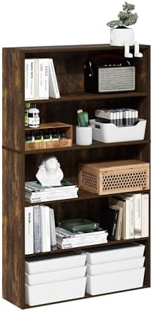 Furinno PASIR 5-Tier Book Shelf with Open Shelf, Amber Pine