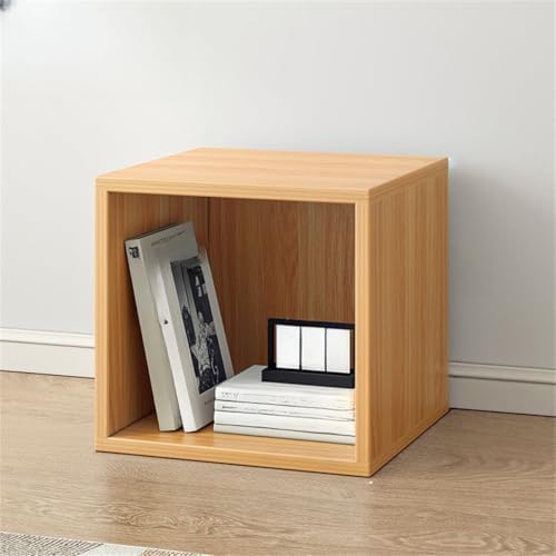 Timber Vertical or Horizontal Organizing Shelf with 1 Cabinet Closed Back Modular Cube Storage Unit, Book Storage Bookshelf, Step Shelf, Glass Small Bookcase, Square Grid Cabinet Wood No Door