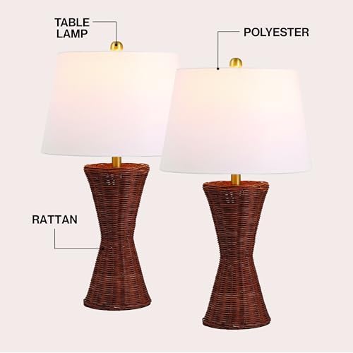 JONATHAN Y Laura Table Lamp 27" Rattan Hourglass, Dark Brown, Set of 2