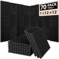 70 Pack Acoustic Foam Panels, 1" x 12"x 12" Sound Proof Foam Panels For Wall Fire Resistant, Noise Cancelling Dampening Sound Absorbing Black Wedge Panels For Studio Recording & Office & Home
