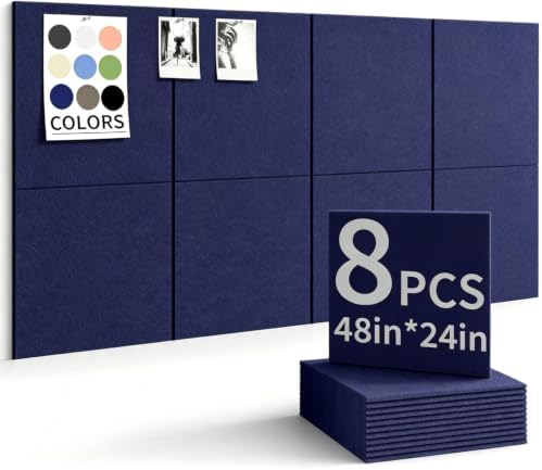 48" x 24" Cork Board Alternative, 8 Pack Felt Bulletin Board Tiles with 30 Adhesive Tabs Wall Push Pin Board for Office Classroom Bedroom Decor
