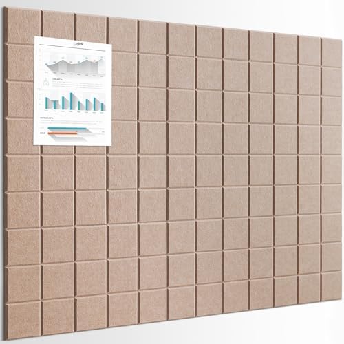 Cork Board for Walls 48" x 36", Bulletin Board for Office Decor, 12 Pack Felt Wall Tiles with Safe Removable Adhesive, Pin Tack Corkboard for Quilting Design & Dart Wall Protector - Camel