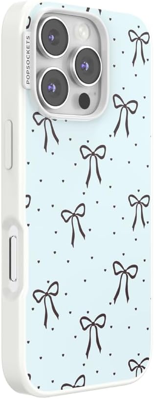 PopSockets iPhone 16 Pro Phone Case with MagSafe- Tiny Bows | Magnetic, Wireless Charging, Camera & Drop Protection, Bow, Phone, Women
