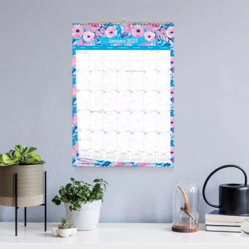 Blueline® 2027 Colorful Monthly Wall Calendar, 12 Months, January to December, Gold Twin-Wire Binding, 12" x 17", Floral (C173128)