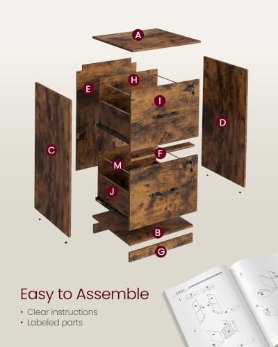 VASAGLE 2 Drawer File Cabinet with Locks, for A4, Letter Sized Documents