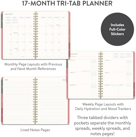 Orange Circle Studio 2027 Planner, Age of Romance Tri-Tab Weekly & Monthly Planner, 9.6" x 7", Spiral Bound Organizer with Note Pages, Pocket Dividers & Elastic Closure Design for Home Office Planning