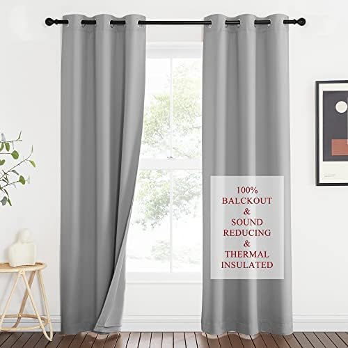 NICETOWN Noise Insulation Curtain Panels, Pair of Energy Smart & 100% Blackout Echo of Sounds Reducing Drapes for Dining Room Window, Thermal Guest Room Lined Window Dressing(Silver Grey, 42 x 84)