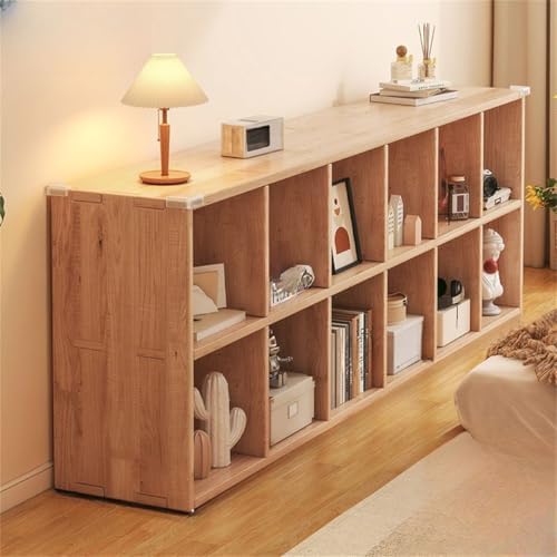 Unfinished Color Pine Book Rack 2/3/4-Tier Storage Solid Wood Cabinet, Pine Wood Storage Shelving Unit 8-Compartment Square Grid Cabinet Low Bookshelf Natural Finish 70.9"L x 11.8"W x 23.6"H