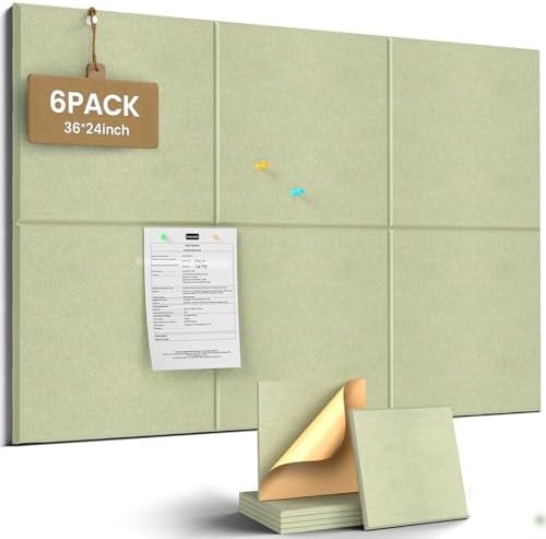 JBER Felt Bulletin Board 36" x 24", 6 Pack Felt Wall Tiles, Grass Green