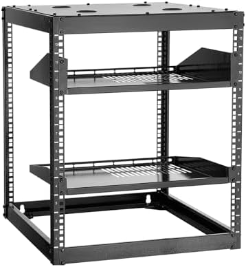 VEVOR 12U Server Rack, Open Frame Network Rack for IT & AV Gear, Floor Standing or Wall Mounted,with 2PCS 1U Rack Shelves & Mounting Hardware, AV Rack for 19" Networking,Audio and Video Device