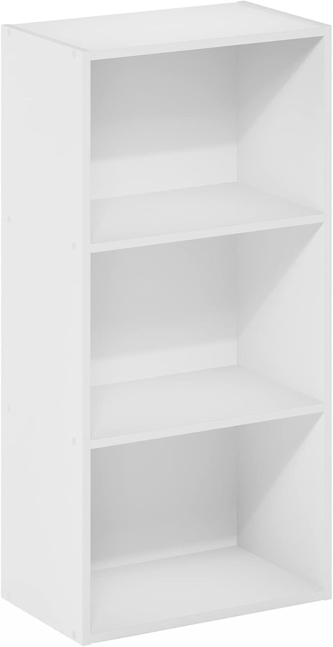 Furinno Luder 3-Tier Open Shelf Bookcase, White | 9.3 x 16 x 31.4, Open Shelves Bookcase, for Living Room, Bedroom, Home Office