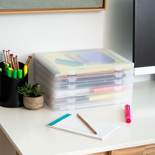 IRIS USA File Box |Made in USA| Fits 8.5"x11" A4 Paper, (6-Pack) - Clear | Organizing Study Cases with Built-In Handle & Snap-Tight Lids, Containers for Puzzles, Scrapbooking, Craft & Art Supplies