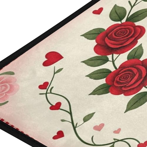 Aslsiy Lovely Bird Flower Heart Garland (2) Kitchen Rug Kitchen Mats Valentines Floor Comfort Welcome Washable Non Slip Area Rug for Home Decor 39" X 20"
