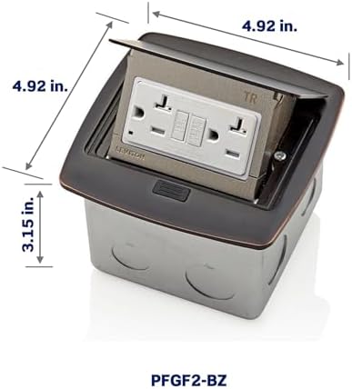 Leviton Pop-Up Floor Box with 20 Amp, Tamper-Resistant Self-Test GFCI Outlet, Bronze, PFGF2-BZ