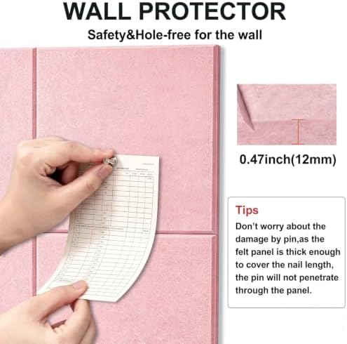 0.47" Thick Felt Pin Board 36"x24" Large Cork Board Alternative 6 Pack 11.81"x11.81"Felt Bulletin Board Wall Tiles Notice Board with 30 Pushpins for Home Office School(Coral Pink&White)