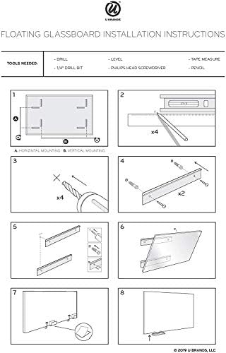 U Brands Glass Dry Erase Whiteboard, 36" x 48", Non-Magnetic, White