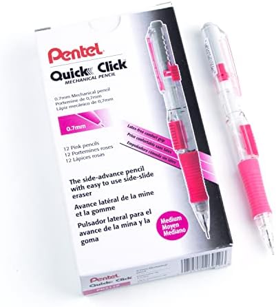 Pentel QUICK CLICK Mechanical Pencil (0.7mm), Pink Barrel, Box of 12 Pencils (PD217P)