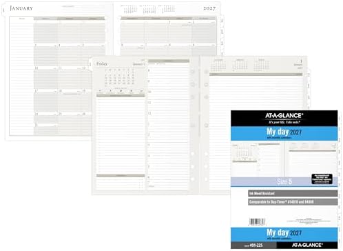AT-A-GLANCE 2027 Planner Refill Daily, 8.5" x 11", Folio Size 5, Two Page Per Day Refill, 7-Ring Loose-Leaf (491-225-27)