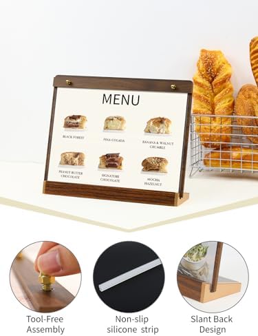 Acrylic Sign Holder 8.5 x 11, Tabletop Horizontal with Wood-Color Base