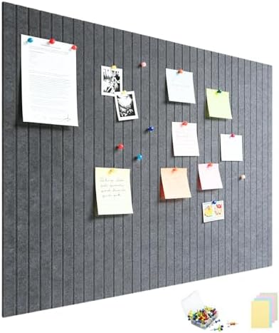 Felt Bulletin Board 48"x36" Large - Cork Board Alternative, 12-Pack Felt Wall Tiles with 70 Adhesive Tabs & 35 Pushpins, Pin Board for Home Office Decor, Gray